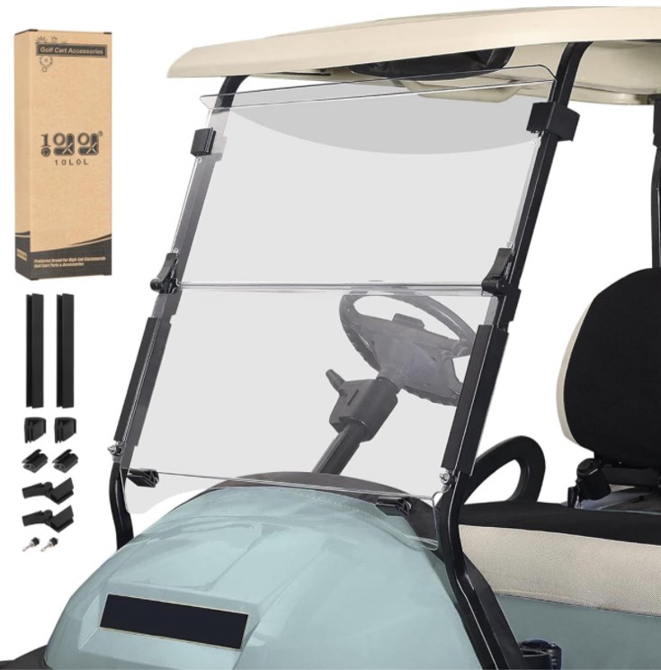 10L0L Golf Cart Windshield for Club Car Precedent Gas or Electric(04-Up), Clear/Tinted Fold Down Windshield Anti-UV Impact Resistant - 37.5" W X 33.6" H