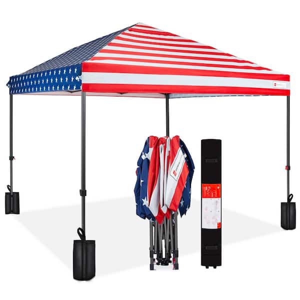 Best Choice Products 10 ft. x 10 ft. American Flag Easy Setup Pop Up Canopy Instant Portable Tent w/1-Button Push and Carry Case