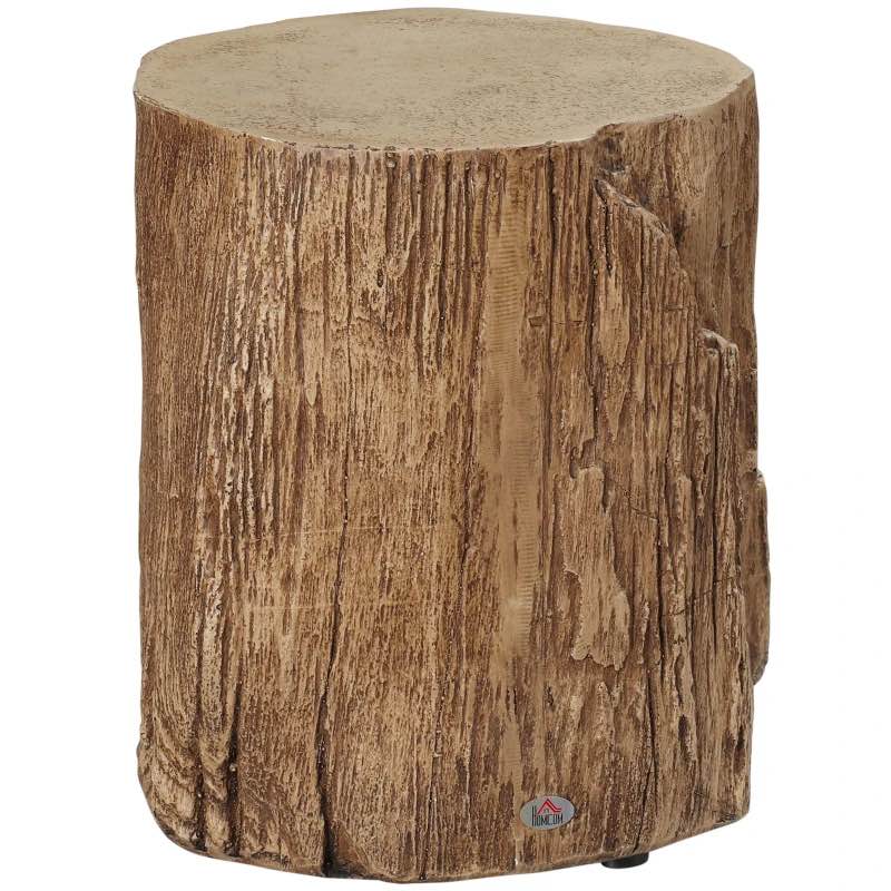 HOMCOM Tree Stump Stool, Decorative Side Table with Round Tabletop, Concrete End Table with Wood Grain Finish, for Indoors and Outdoors, Natural