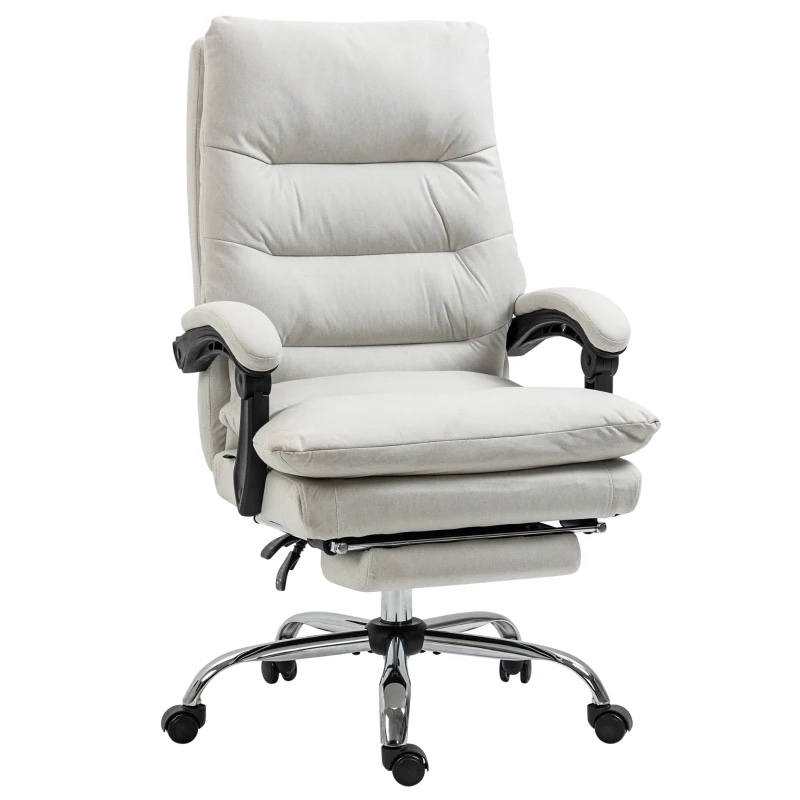 Vinsetto Microfibre Executive Massage Office Chair, Computer Desk Chair, Heated Reclining Chair with Footrest, Double-tier Padding, Swivel Wheels, Cream White