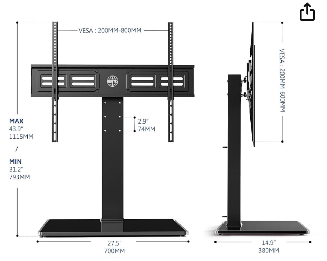 FITUEYES Universal TV Stand/Base Swivel Tabletop TV Stand with Mount