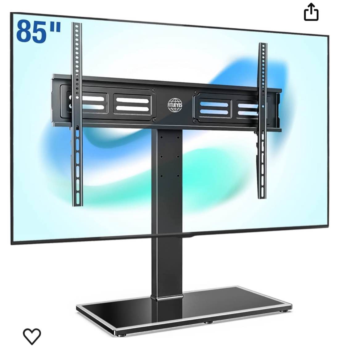 FITUEYES Universal TV Stand/Base Swivel Tabletop TV Stand with Mount for 50 to 85 inch Flat Screen TV 100 Degree Swivel, 4 Level Height Adjustable,Tempered Glass Base,Holds up to 143 lbs Screens.