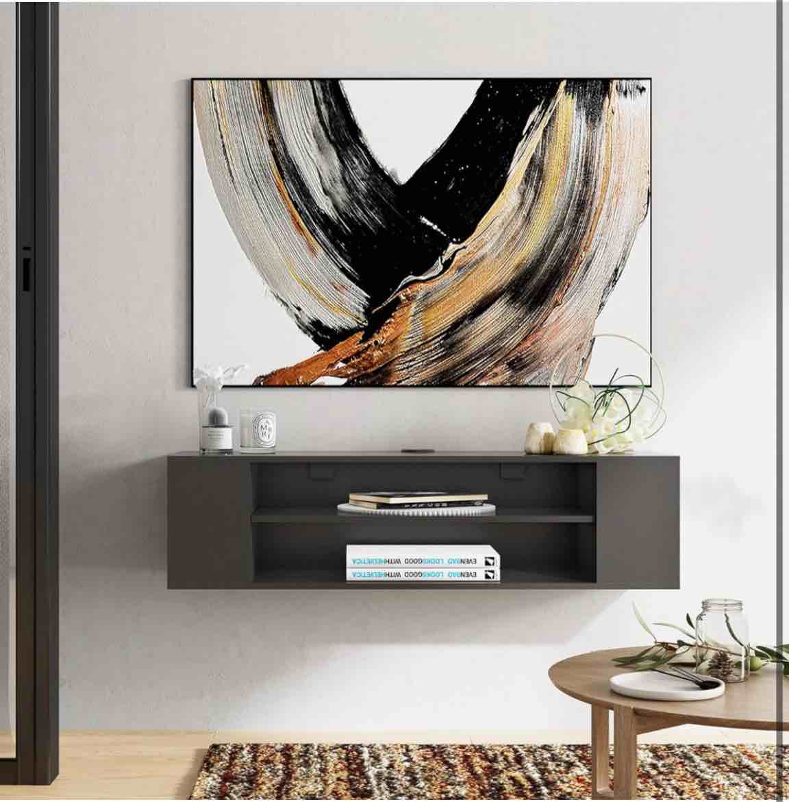 FITUEYES TV Cabinet Stand Wall Mounted AV Shelf for 32-60 inch TV, Black DS210001WB