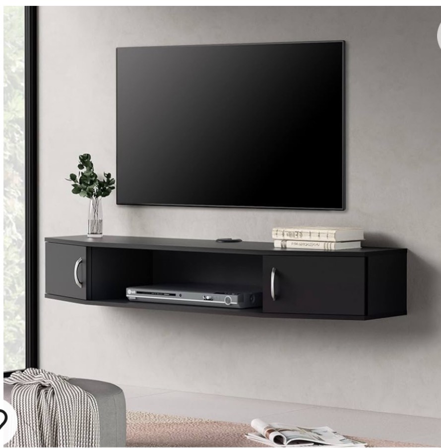 FITUEYES Floating TV Stand Wall Mounted TV Shelf with Door Wood Media Console Entertainment Center Under TV Floating Cabinet Desk Storage Hutch for Home and Office Black