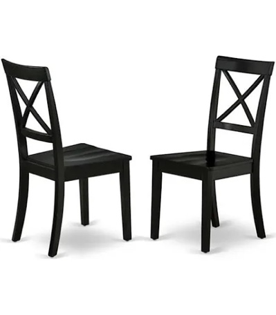 East West Furniture Boston 11  Wood Dining Chairs in Black (Set of 2)