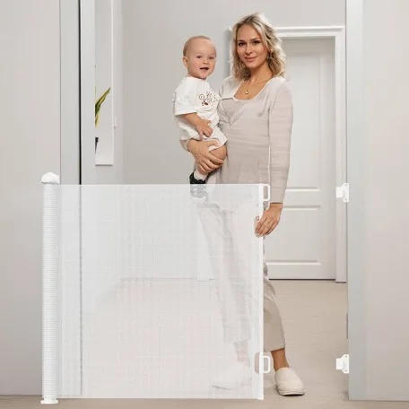 Retractable Baby Gate Indoor Outdoor Safety Gate for Baby and Dog Gate Extends to 71'' Wide 35'' Tall Child Safety Gate Mesh Gate for Stairs, Doorways,Hallways
