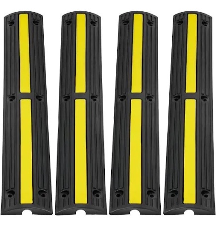 VEVOR 3.28 ft Cable Protector Ramp, 4 Pack of 1 Channel, 18000 lbs/axle Capacity Heavy Duty Rubber Speed Bumps, Floor Cord Cable Protector Wire Cover, for Residential Areas, Private Garages, Gardens