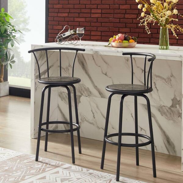VECELO Bar Stools Set of 2 with Back Metal Barstools Tall Chair for Indoor Outdoor Pub Kitchen, Height 27.3 in., Vintage Grey