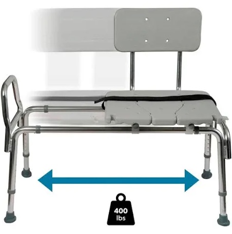 DMI Tub Transfer Bench and Shower Chair with Non Slip Aluminum Body, FSA Eligible, Adjustable Seat Height and Cut Out Access, Holds Weight up to 400 Lbs, Bath and Shower Safety, Transfer Bench