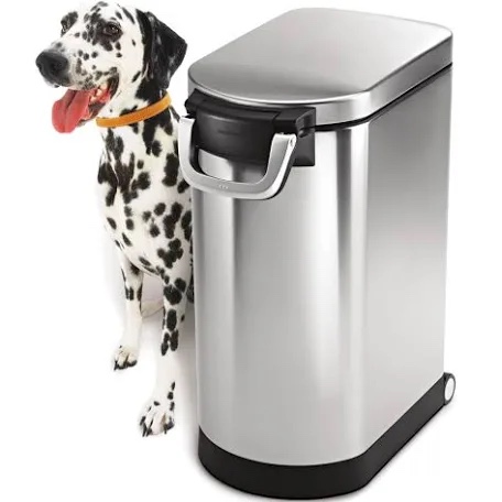 simplehuman 35 Liter, 40 lb / 18.1 kg X-Large Pet Food Storage Container for Dog Food, Cat Food, and Bird Feed, Brushed Stainless Steel