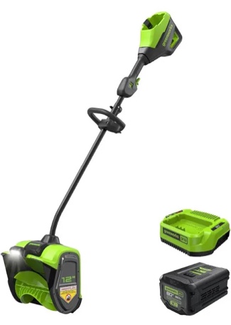 Greenworks - 80V 12'' Cordless Brushless Snow Shovel with 2.0 Ah Battery and Rapid Charger - Black/Green
