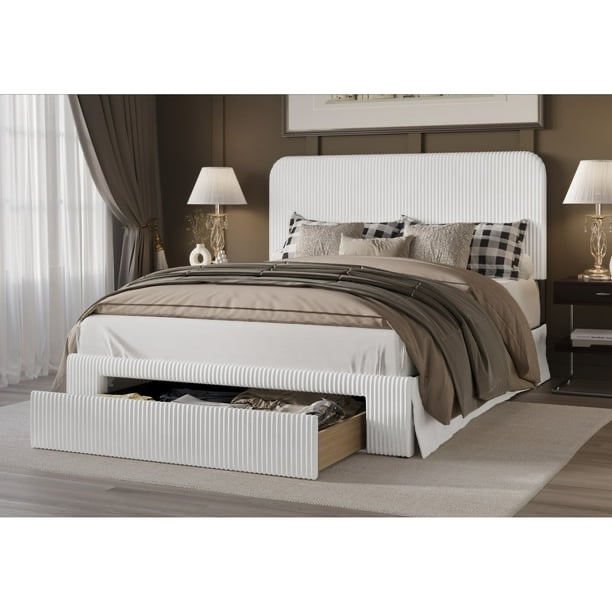 HMD Freya Full Upholstered Storage Panel Bed, White
