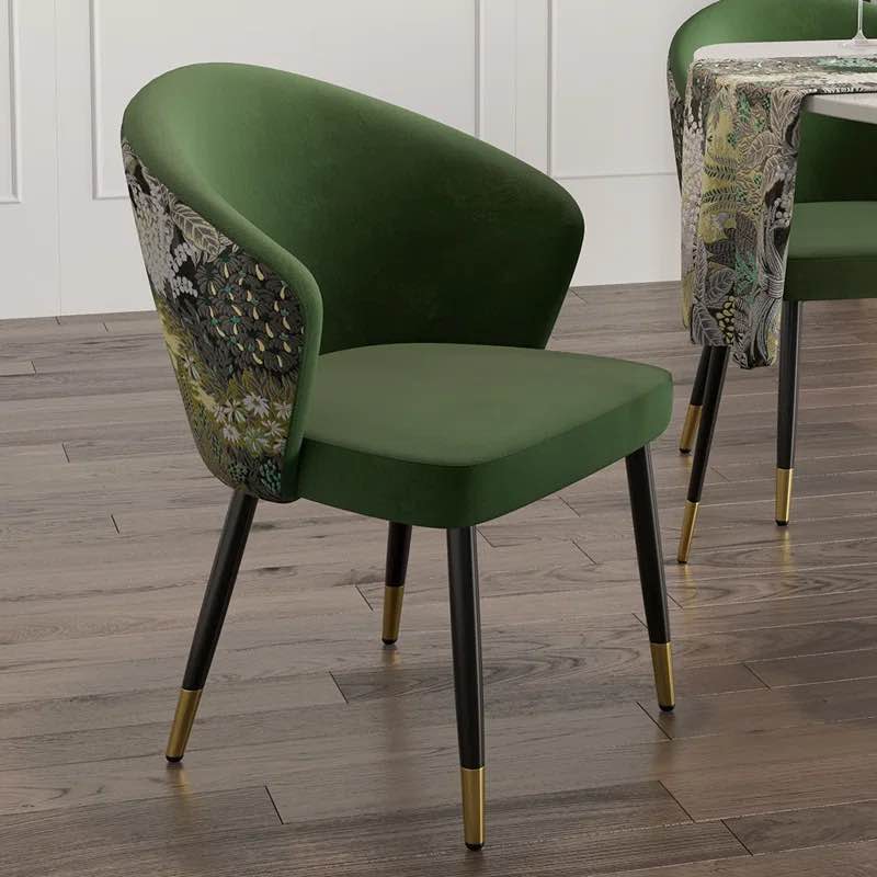 Red Barrel Studio Hyeres Green Upholstered Velvet Dining Chair Modern Arm Chair in Gold & Black