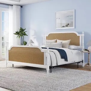Hillsdale Furniture Melanie Wood and Cane Queen Bed, White (HEADBOARD - Box 1 of 2 ONLY)