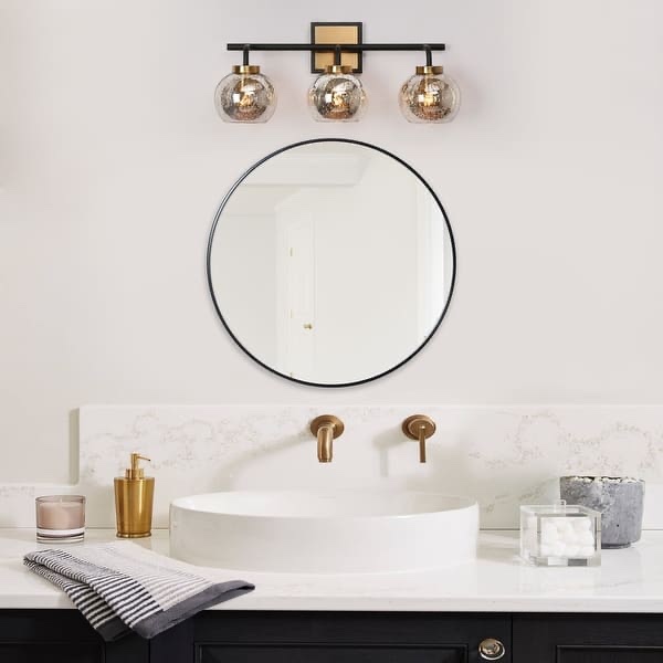 Ziv Modern 3-Light Black Gold Bathroom Vanity Lights with Mercury Globe Glass Shades - Black and Gold