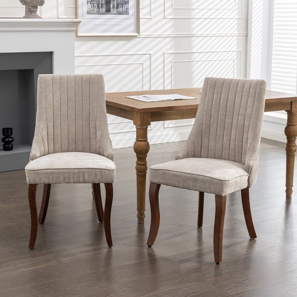 Rayon Cloth Flocking Linen Dining Chairs Channel Kitchen Dinner Chair Comfy Fabric Upholstered Accent Chair - Beige