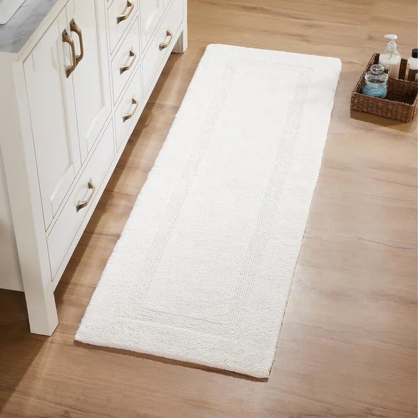 Better Trends Bath Rugs 100% Cotton Reversible Highly Water Absorbent Bathroom Rug for Shower, Sink, Bath Mats - Lux Collection - 20" x 60" Runner - Ivory