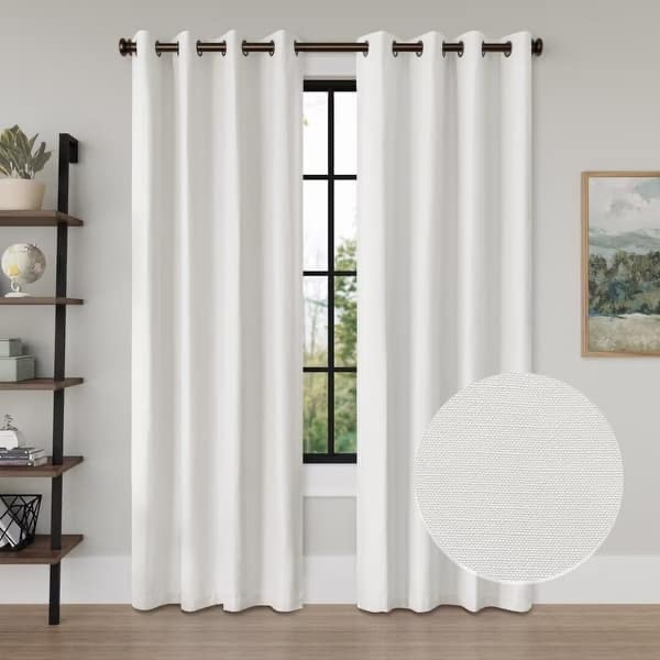 Linen Texture 100% Blackout Grommet Curtain Pair(2 panels) - 52"Wx84"L - White