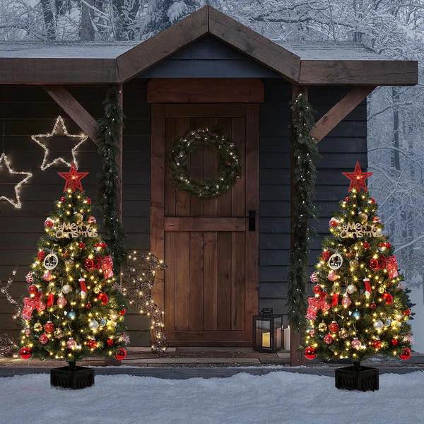 GARVEE 4.5ft Artificial Christmas Tree - Vintage Flower Pot, Pre-lit with 300 Warm White Lights - Perfect Christmas Decoration for Home, Office, and Hallways