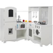 GARVEE Corner Play Kitchen-Wooden Kitchen Playset w/Cooking Stove,Oven,Sink, Microwave, Blackboard, Storage Cabinets,Washing Machine-Pretend Cooking Toys with Sound Light for Kids