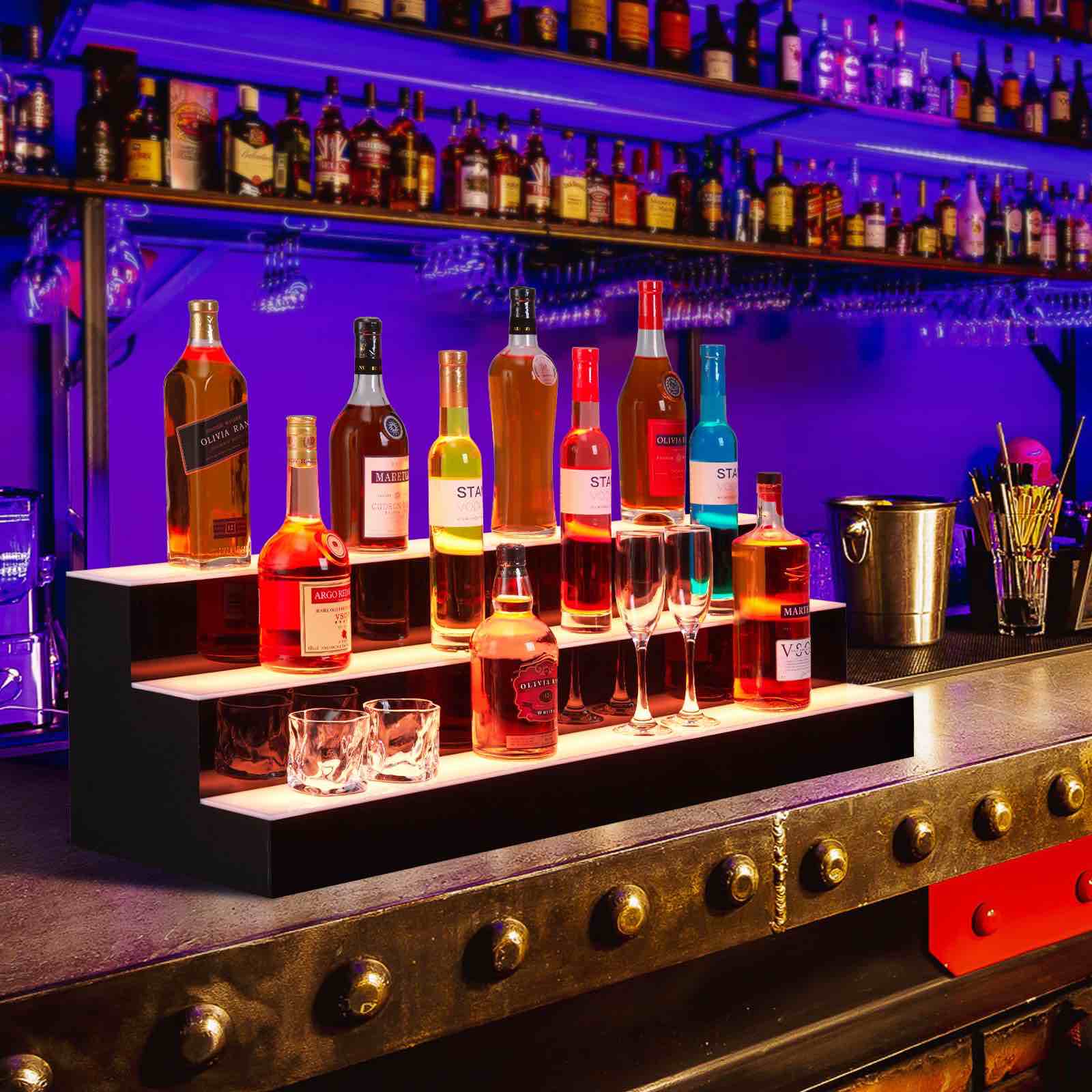 GARVEE LED Lighted Liquor Bottle Shelf, 3 Tier 40 Inch Lighted Bar Shelf with Remote & App Control, 4 Modes, 16 Colors, Bar Shelves for Liquor Bottles