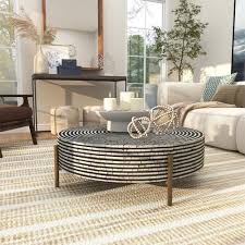 GRAY MOTHER OF PEARL SHELL GEOMETRIC HANDMADE MOSAIC INLAY LIVING ROOM COFFEE TABLE WITH GOLD LEGS, 38" X 38" X 12"