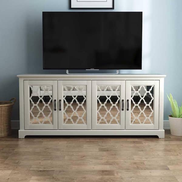 Heron 68.2 in. Ivory and Grey Stone 4 Door Wide TV Stand Fits TV's up to 75 in.