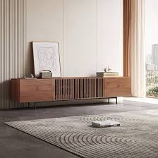 Mid-Century Modern TV Stand for TVs up to 80'', Media Console TV Entertainment Center with 4 Storage Cabinets for Living Room, Bedroom,Tall Cabinet with Metal Legs, Walnut (94 inch)