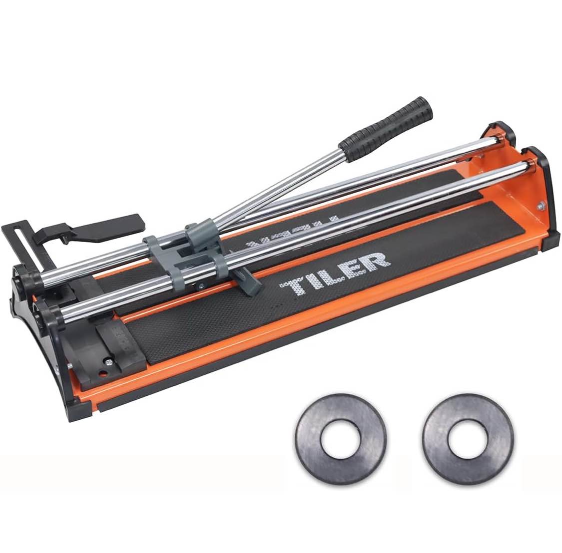 TILER 17 Inch Manual Tile Cutter, Professional Porcelain Ceramic Tile Cutter with Chrome Plated Solid Rails,Bonus 2pcs Spare Tungsten Carbide Cutting Wheel, Adjustable Fence Gauge, Anti-Skid Feet
