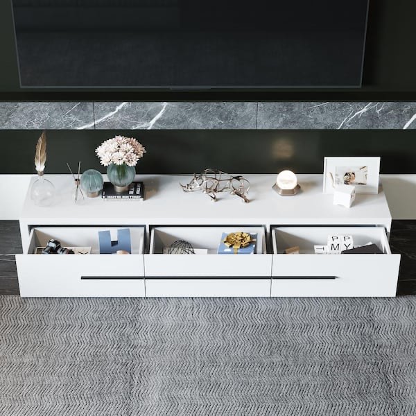 FUFU&GAGA Modern Wood White TV Stand Media Console Entertainment Center with Adjustable Length and Drawers Fits TV's up to 100 in.