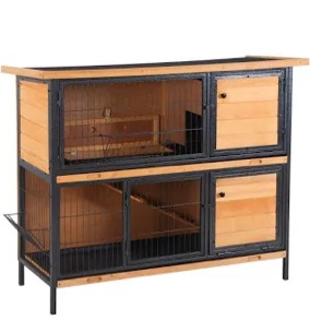PawHut 48" 2-Story Large Rabbit Hutch Bunny Cage Wooden Pet House Metal Frame with Individual Room, Ramp, No Leak Tray, Feeding Trough, Waterproof Asphalt Roof for Outdoor/Indoor