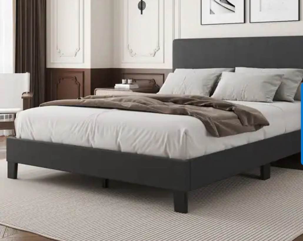 Lifezone Adjustable Queen Size Upholstered Platform Bed Frame - Queen - Dark Grey