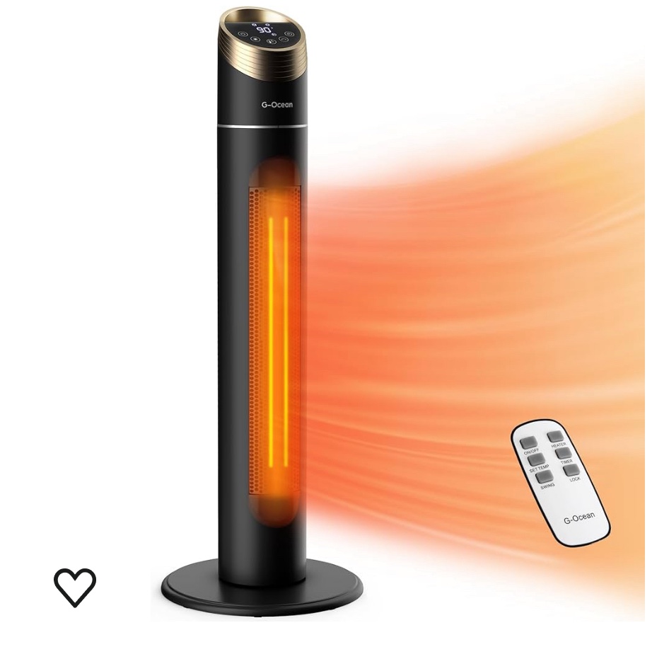 Space Heater, 34" Space Heater for Large Room with Remote, 1500W Tower Heater with 12H Timer, 70° Oscillating, Adjustable Thermostat, Overheating & Tip-over Protection, Indoor Use, Black