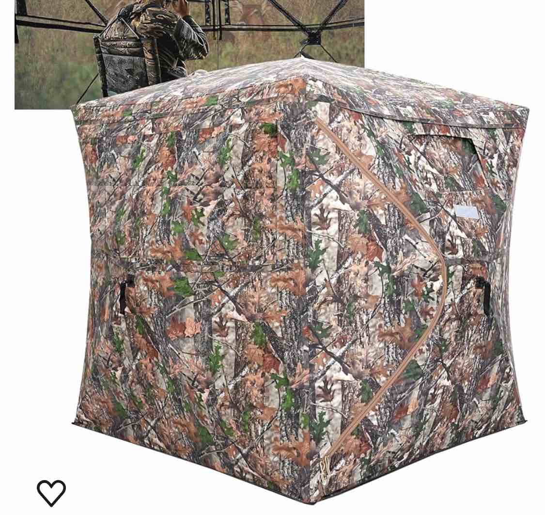 Portable Hunting Blind 270° See Through with Carrying Bag, 2-3 Person Pop Up Ground Blinds with Silent Magnetic Door & Sliding Windows, Resilience Hunting Tent for Deer & Turkey Hunting