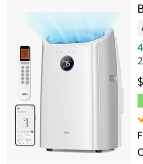 Dreo Portable Air Conditioners, 12,000 BTU AC Unit for Bedroom with Drainage-free Cooling, 46dB Quiet, APP/Voice/Remote, 24h Timer with Fan & Dehumidifier, Smart Air Conditioner for Room Indoors