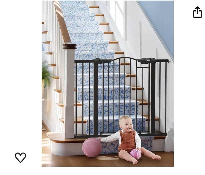 Cumbor 29.7-46" Arched Decor Baby Gate for Stairs No Drill, Mom's Choice Awards Winner-Auto Closed Dog Gate Indoor for The House, Pressure Mounted Pet Gate for Doorways, Easy Install Child Gate,Black