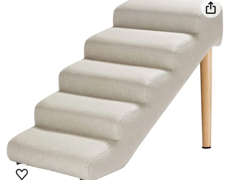 Senneny Imitation Linen Faux Leather Dog Stairs, for Pets up to 150 lbs, Waterproof, Scratch Resistant Pet Steps/Stairs with High Density Foam and Detachable Wooden Legs, Light Beige Linen, 5 Step