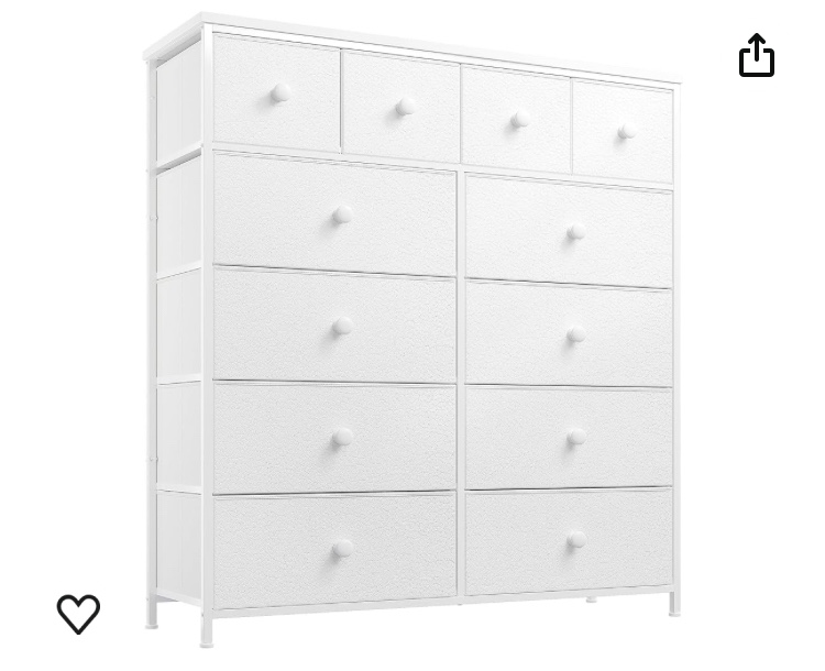 EnHomee White 12-Drawer Dresser with Wooden Top and Metal Frame, Tall Chest of Drawers for Closet, Nursery, Girls Bedroom, White