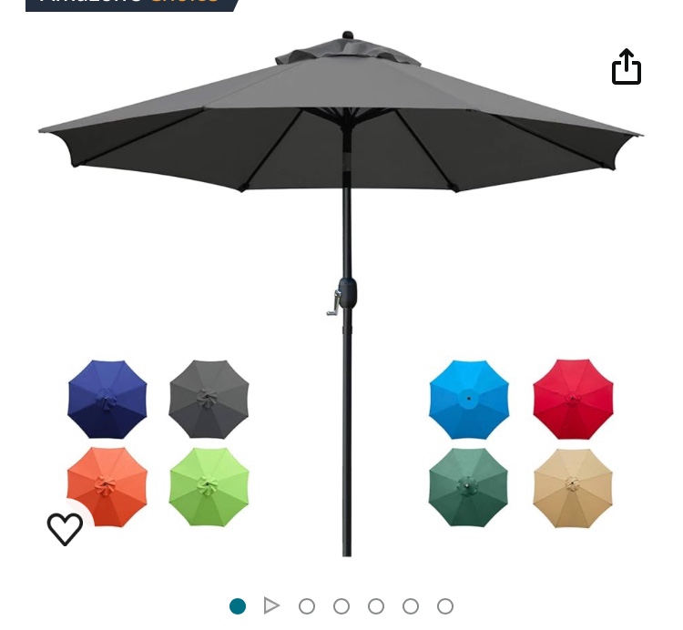 Sunnyglade 9Ft Patio Umbrella Outdoor Table Umbrella with 8 Sturdy Ribs (Dark Gray)