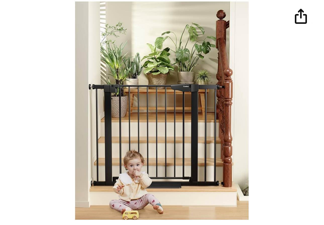 Cumbor 29.7"-40.6" Baby Gate for Stairs, Mom's Choice Awards Winner-Dog Gate for Doorways, Pressure Mounted Self Closing Pet Gates for Dogs Indoor, Durable Safety Child Gate with Easy Walk Thru Door
