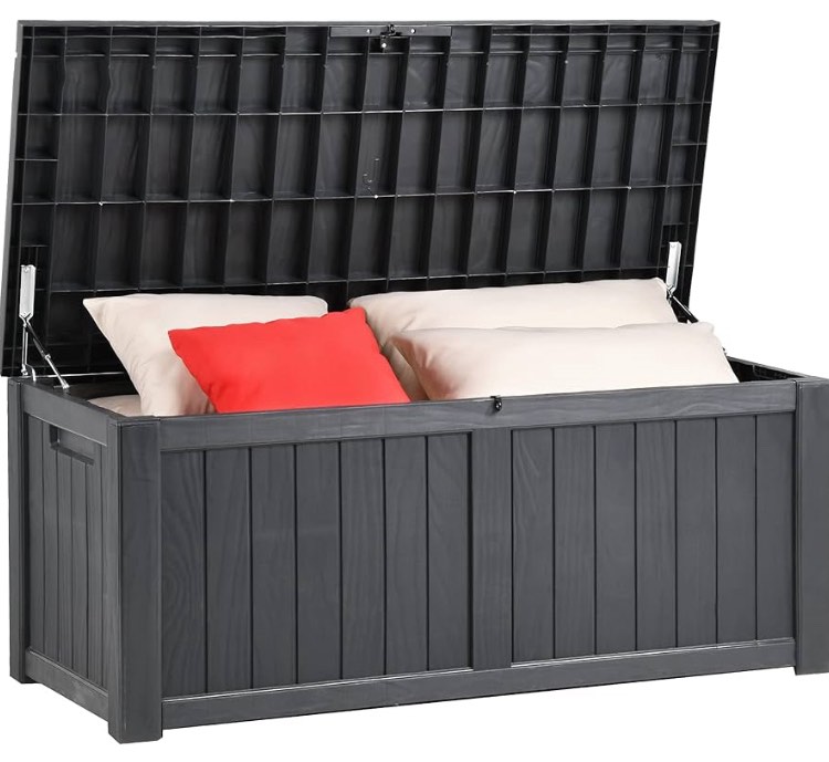 YITAHOME 120 Gallon Outdoor Storage Deck Box, Large Resin Patio Storage for Outdoor Pillows, Garden Tools and Pool Supplies, Waterproof, Lockable, (Dark Grey)