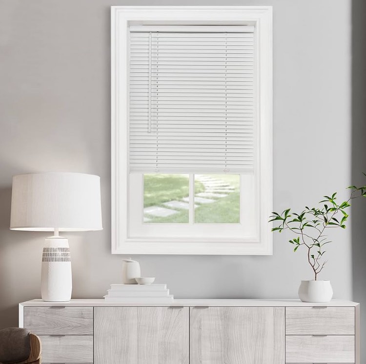 Cordless Light Filtering Mini Blind - 32 Inch Width, 64 Inch Length, 1" Slat Size - Alabaster - Cordless GII Morningstar Horizontal Windows Blinds for Interior by Achim Home Decor