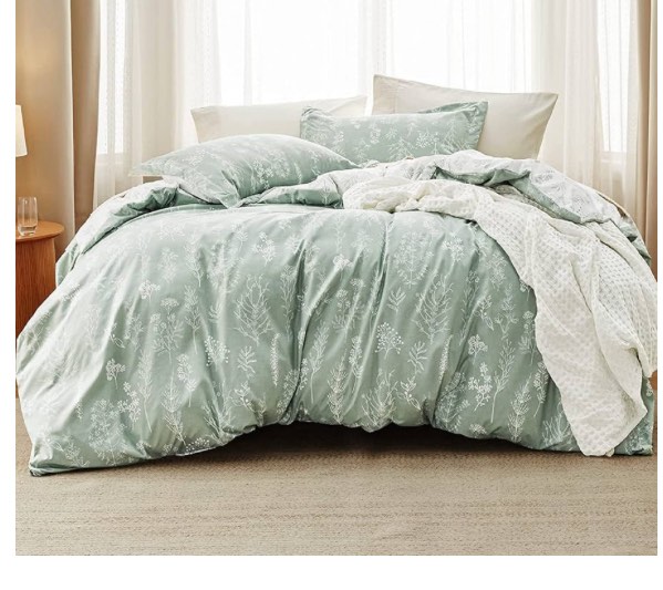 Bedsure King Comforter Set - Sage Green Comforter, Cute Floral Bedding Comforter Sets, 3 Pieces, 1 Soft Reversible Botanical Flowers Comforter and 2 Pillow Shams