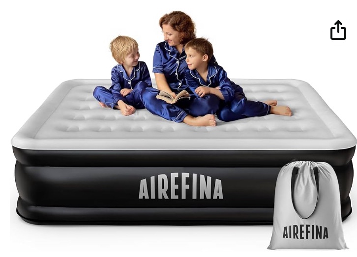 Airefina Air Mattress Queen with Built-in Pump, Durable 18" Queen Size Inflatable Blow up Mattress colchones inflables air Bed with Carrying Bag for Home Guest,Camping, Quick Inflate in 3 Mins