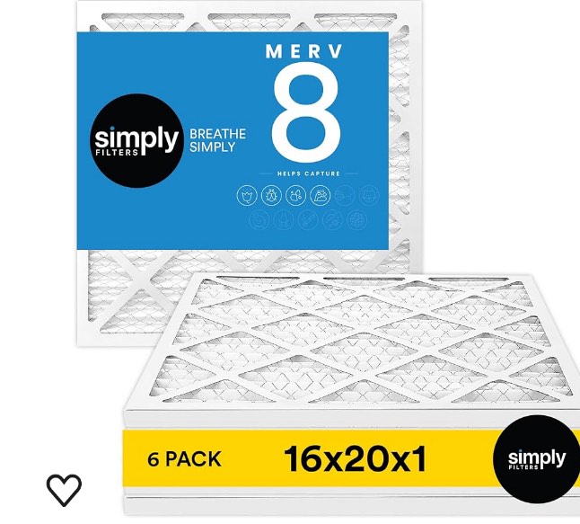 Simply Filters 16x20x1 MERV 8, MPR 600, Air Filter ( 6 Pack) - Actual Size: 15.75"x19.75"x0.75" HVAC, AC Furnace Air Filter