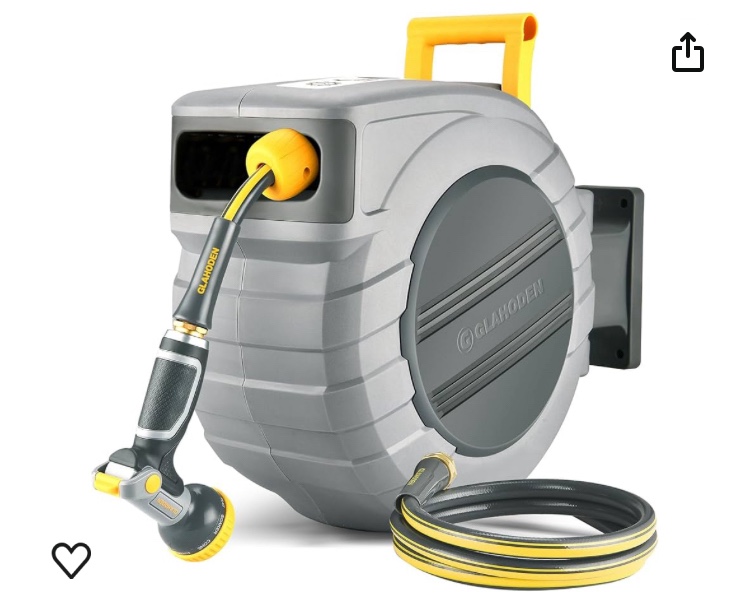 Retractable Garden Hose Reel 5/8 in x 100 ft Upgraded UV Resistant Heavy Duty Automatic Hose Reel Wall Mount 3/4 in Brass Fitting 9 Pattern Nozzle Any Length Lock Slow Retraction 180° Swivel