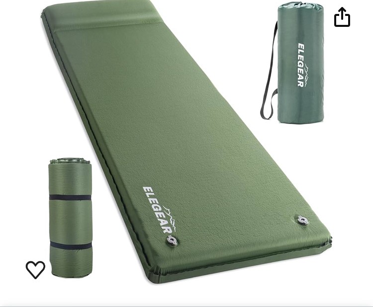 Elegear Self Inflating Sleeping Pad, 3.1" Ultra-Thick Memory Foam Camping Pad with Pillow Fast Inflating in 20s Insulated Camping Mattress Pad 4-Season Camp Sleeping Mat for Camping/Travel/Car/Tent