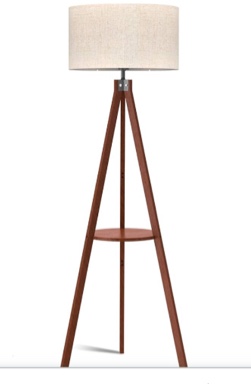 LEPOWER Tripod Floor Lamp, Mid Century Wood Standing Lamp, Modern Design Shelf Floor Lamp for Living Room, Bedroom, Office, Flaxen Lamp Shade with E26 Lamp Base