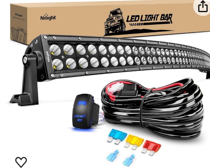 Nilight ZH119 54Inch 54 Inch 312W Curved Spot Flood Combo Bar LED Off Road Driving Light and 1PC 14AWG 12V 5Pin Rocker Switch Wiring Harness Kit-1 Lead, 2 Years Warranty