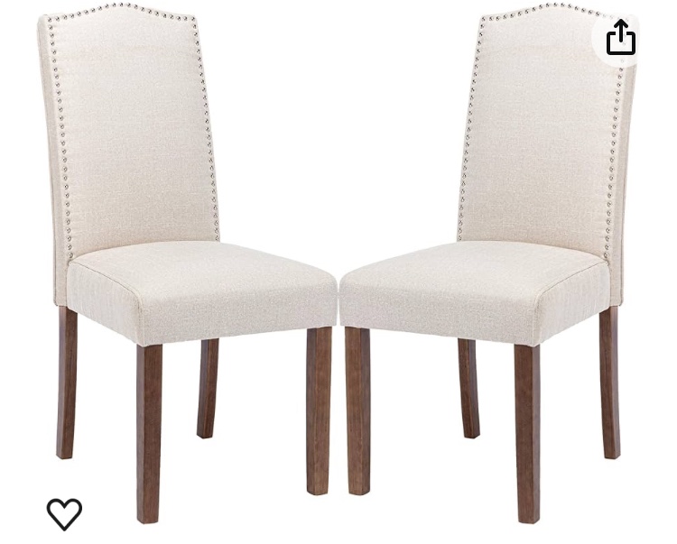 Stylish Upholstered Parsons Nailhead Trim and Sturdy Solid Wood Legs Dining Chairs, Set of 2, Cream